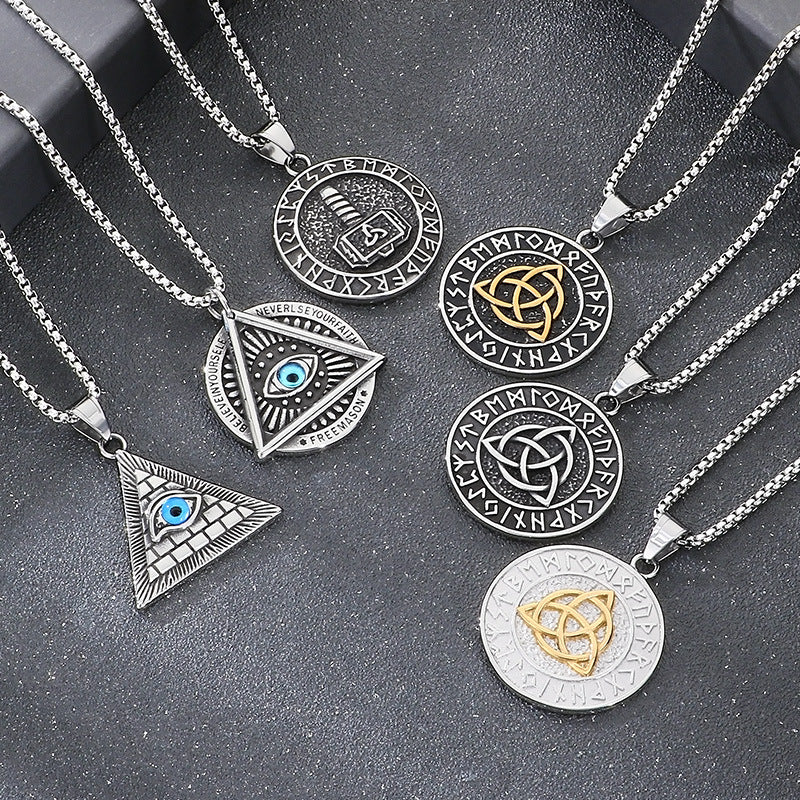 Planderful Men Double Sided Nordic Rune Pendant Titanium