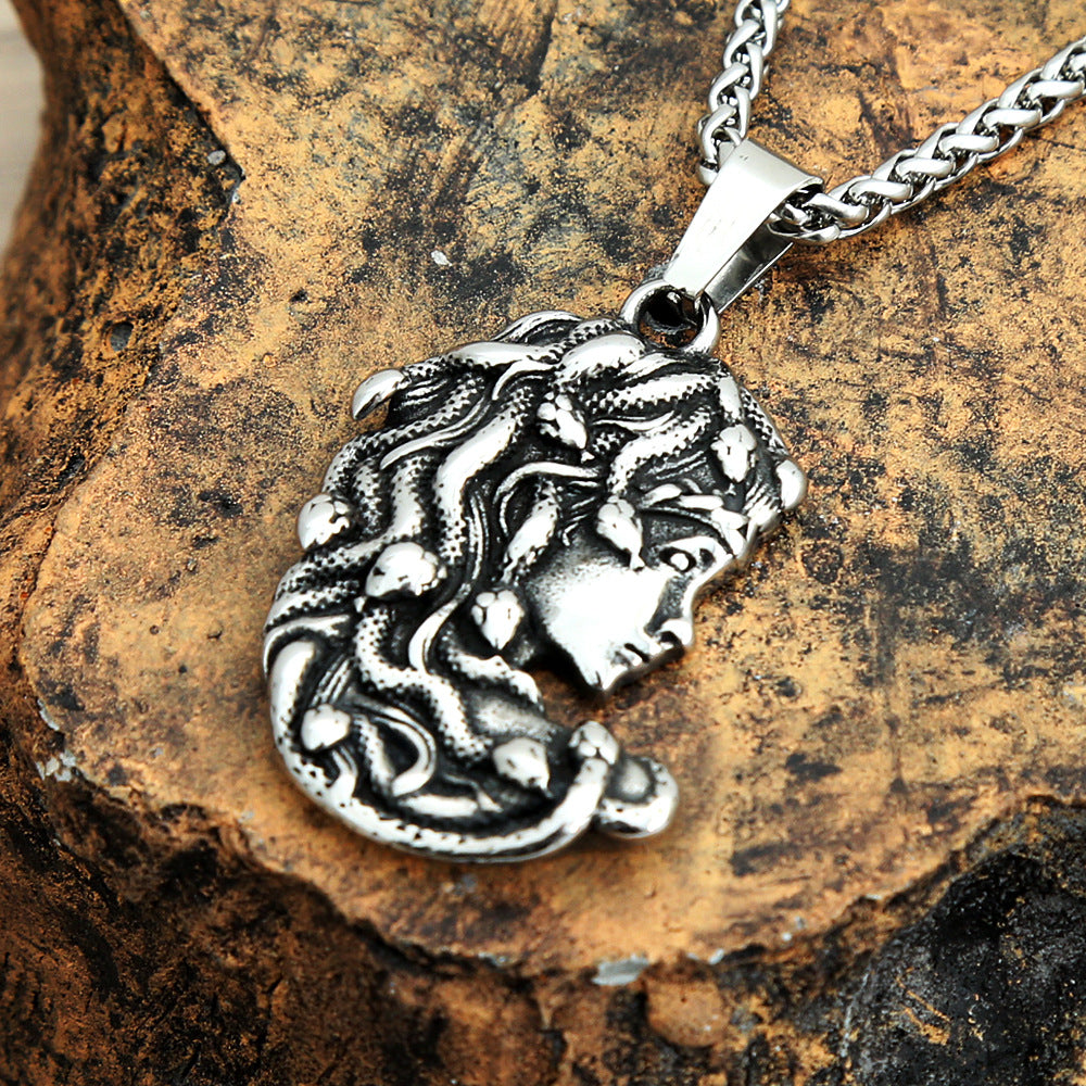 Planderful Medusa Necklace Stainless Steel Snake Pendant For Men Bold Greek Myth Jewelry Gift