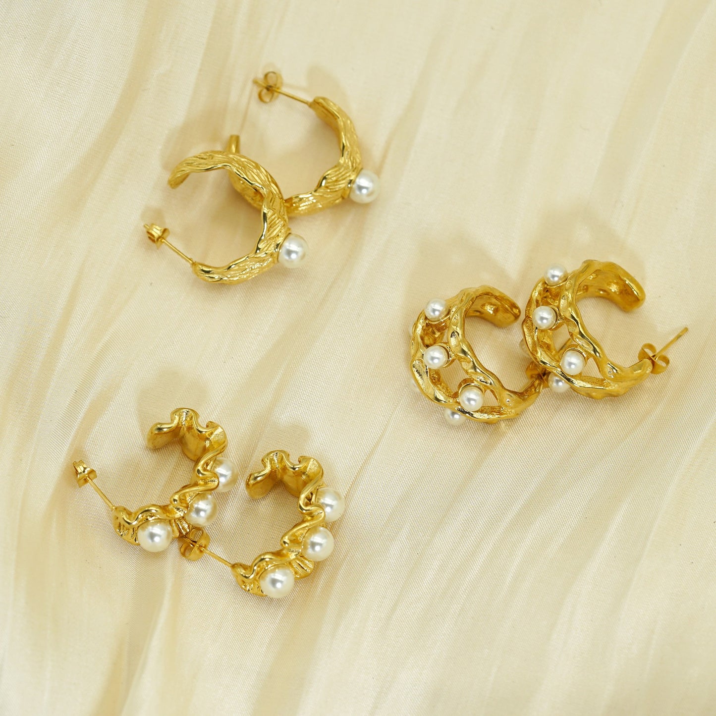 Gold Plated Stainless Steel Earrings Irregular Textured French Style Statement Jewelry By Planderful For Modern Women