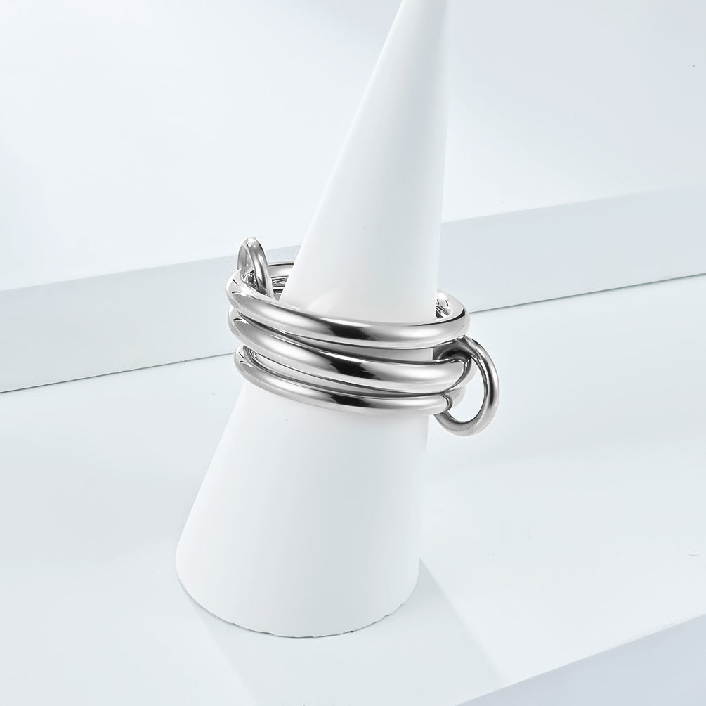 Planderful Three Layer Stacking Ring Set For Women Everyday Genie Steel Hand Jewelry