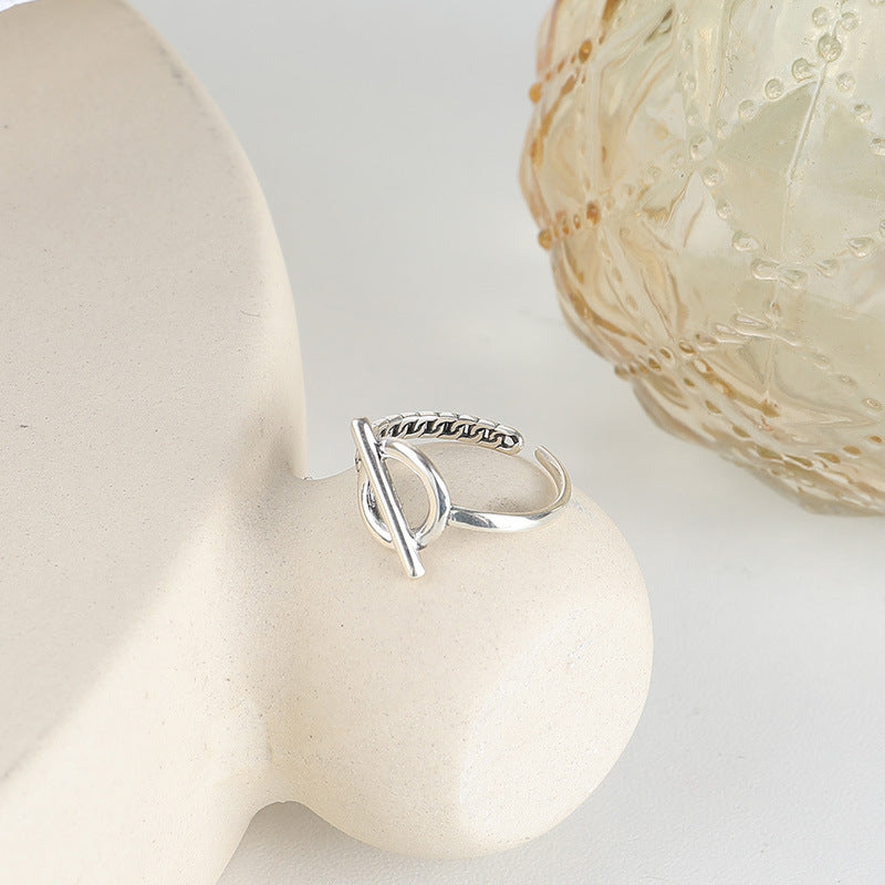Creative Irregular Hollow Circle Opening Sterling Silver Ring