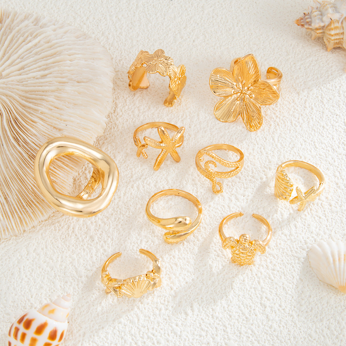 Sea Turtle Open Ring Set With Geometric Starfish Accents By Planderful Vienna Verve For Ocean Lovers