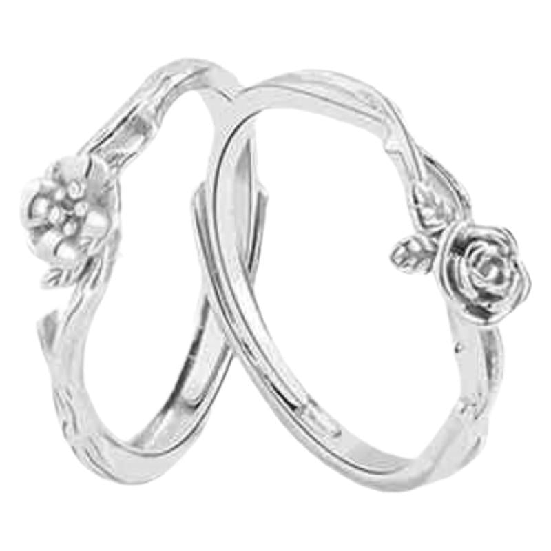 Rose and Platycodon 925 Sterling Silver Ring for Sisters