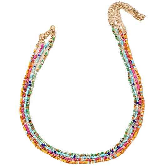 Sweet Candy-colored Multi-layer Beaded Necklace for Beach Holidays