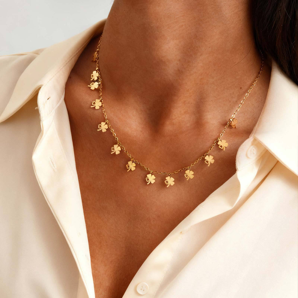 Stainless Steel Geometric Star Flat Cross Chain Water Drop Hollow Butterfly Zircon Necklace