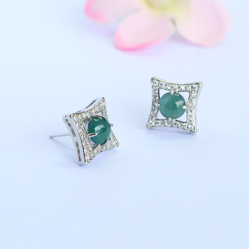 Blue-Water Jadeite Four-Point Star Stud Earrings