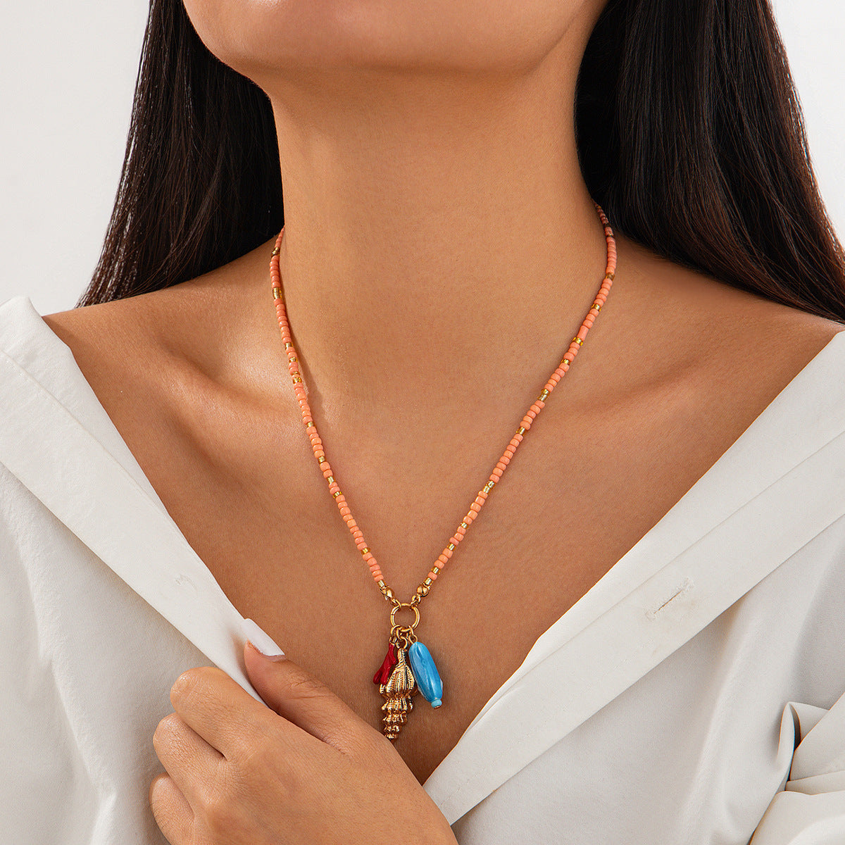 Conch, Fish & Eye Coastal Bead Necklace