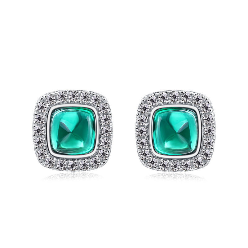 S925 Sterling Silver Gold-Plated Lab-Grown Emerald Minimalist Stud Earrings