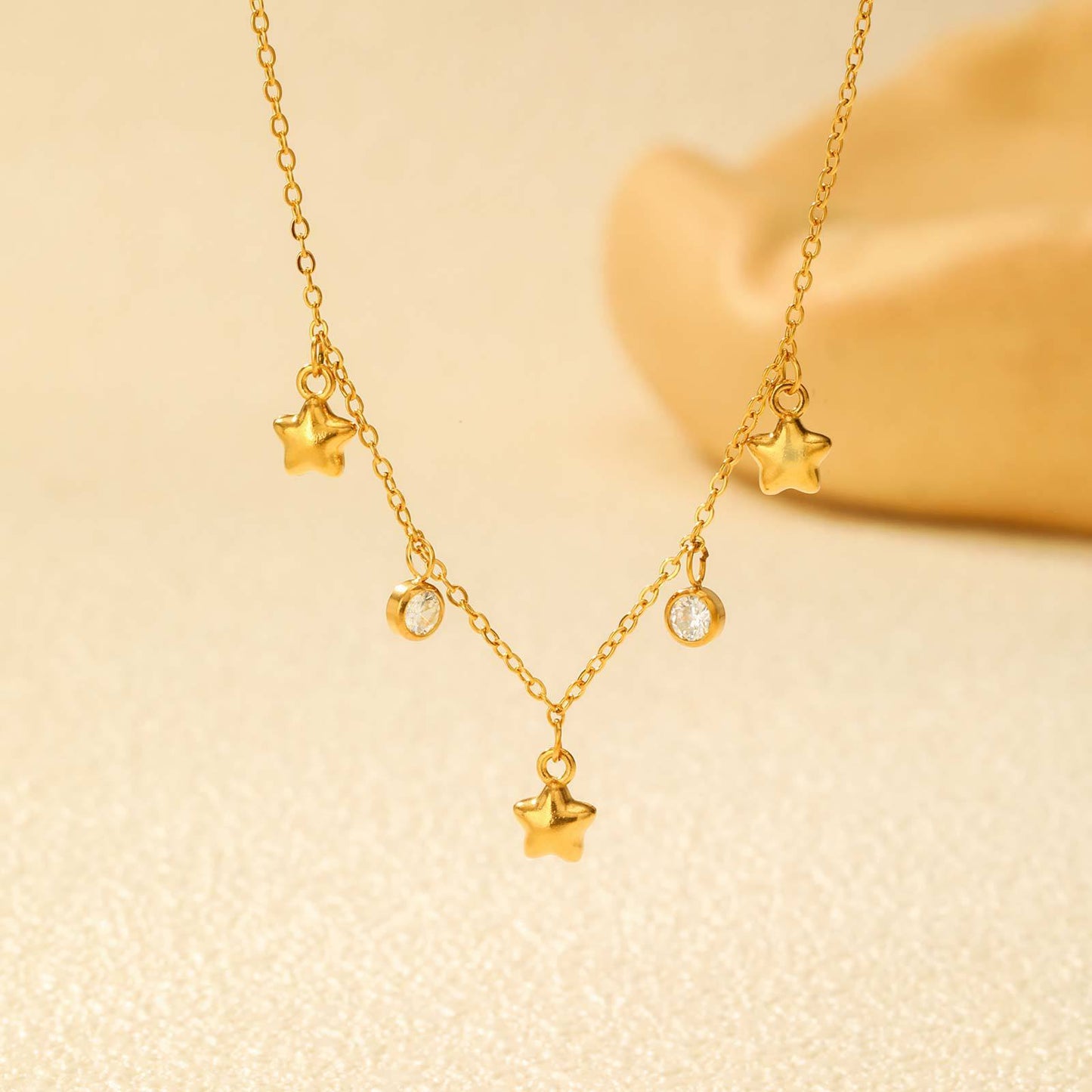 Women's Style Necklace Stainless Steel Flat Cross Chain Zircon Five-Pointed Star Heart