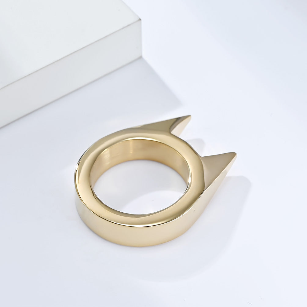 Planderful Everyday Genie Self Defense Ring With Spiked Cat Ear Design Gold Plated Titanium Steel For Men
