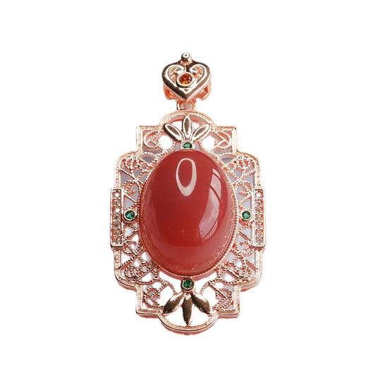 Natural Agate Hollow Pendant Necklace with Vintage Charm