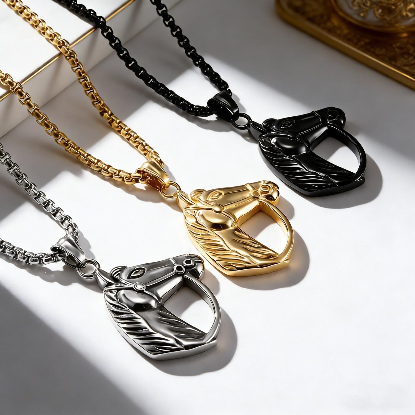 Planderful Mens Horse Head Necklace Personalized Retro Titanium Steel Pendant For Horse Racing Fans