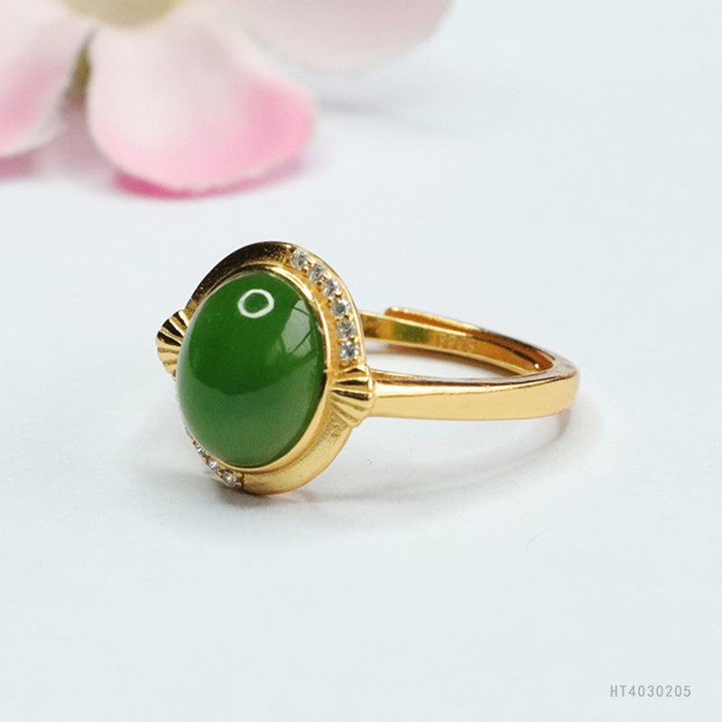 925 Sterling Silver Hetian Jasper Shell Ring