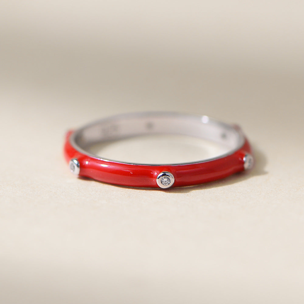 S925 Sterling Silver Colored Epoxy Inlaid Zircon Ring Zircon Ring