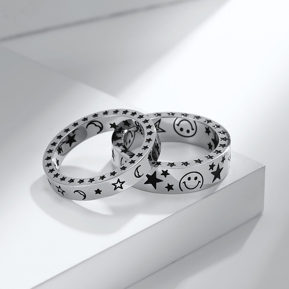 Planderful Stainless Steel Star Moon Smile Ring For Trendy Hipster Couples Everyday Wear