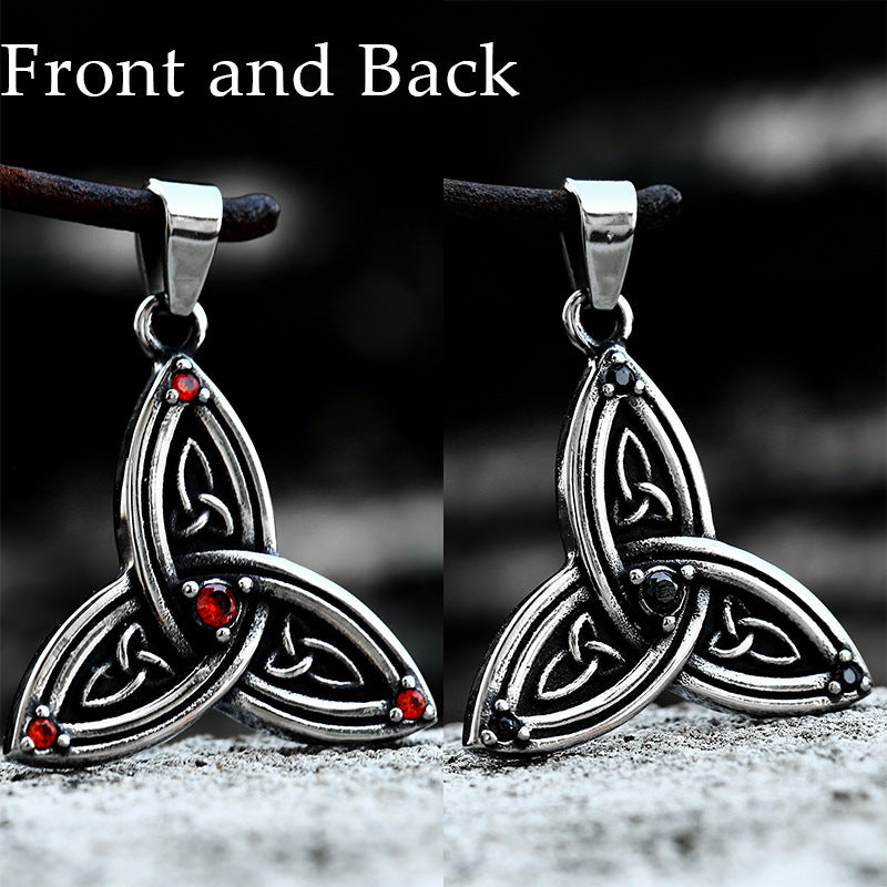 Nordic Viking Celtic Knot Titanium Steel Pendant with Stone Inlay for Men