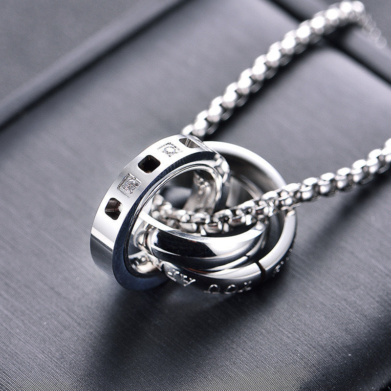 Planderful Three Ring Necklace for Men Hip Hop Style Titanium Steel Pendant Bold Streetwear Accessory