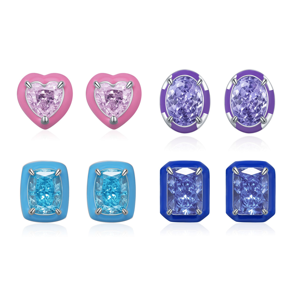 925 Sterling Silver Crushed-Ice Zircon Stud Earrings