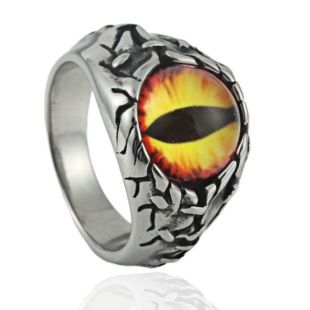 Titanium Steel Multi-Color Devil's Eye Ring for Men - Punk Reaper's Eye Design