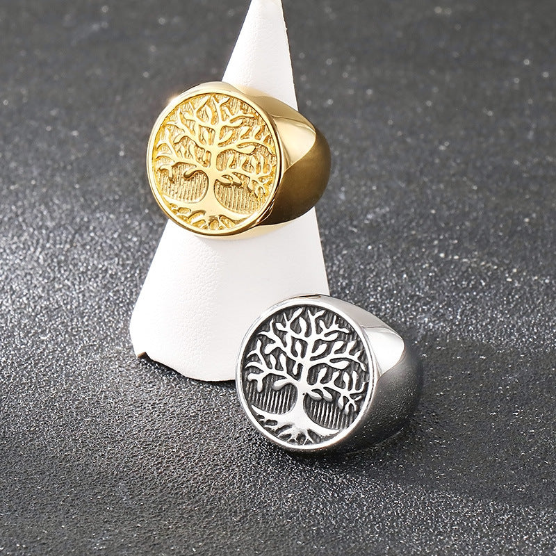 Planderful Punk Tree Of Life Ring For Men Gold Plated