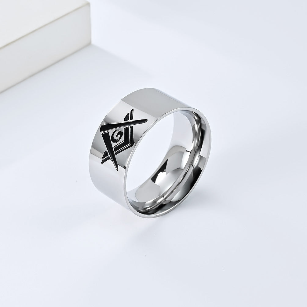 Amazon European and American Style Freemasonry Stainless Steel Ring for Men