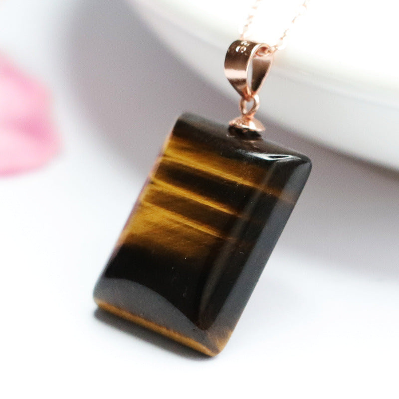 Tiger Eye Peace Plaque 925 Silver Pendant — No Chain