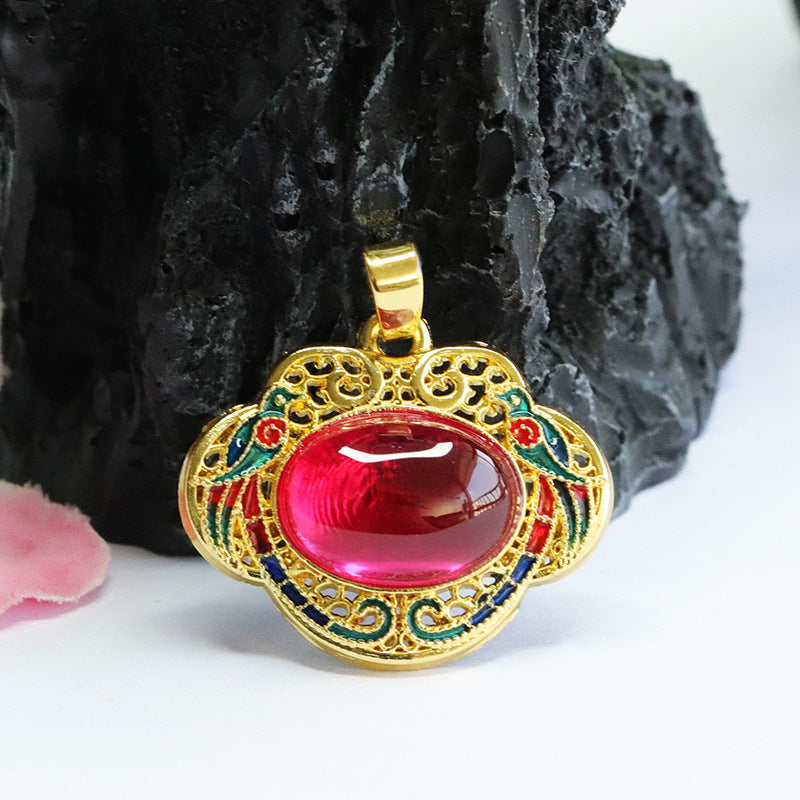 Lab-Grown Ruby Magpie Ruyi Pendant — No Chain