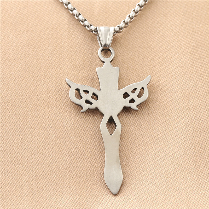 Personalized Titanium Steel Cross Wing Pendant Necklace for Men - Retro Punk Style Sword Design