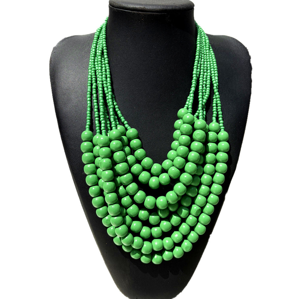 Planderful Savanna Rhythms Necklace – Exaggerated Multi-Layer Wood Bead Design