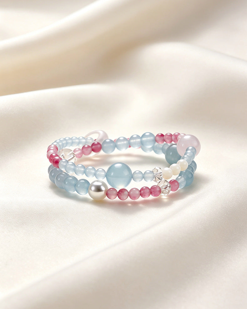 Aquamarine Rose Quartz Chalcedony Bracelet