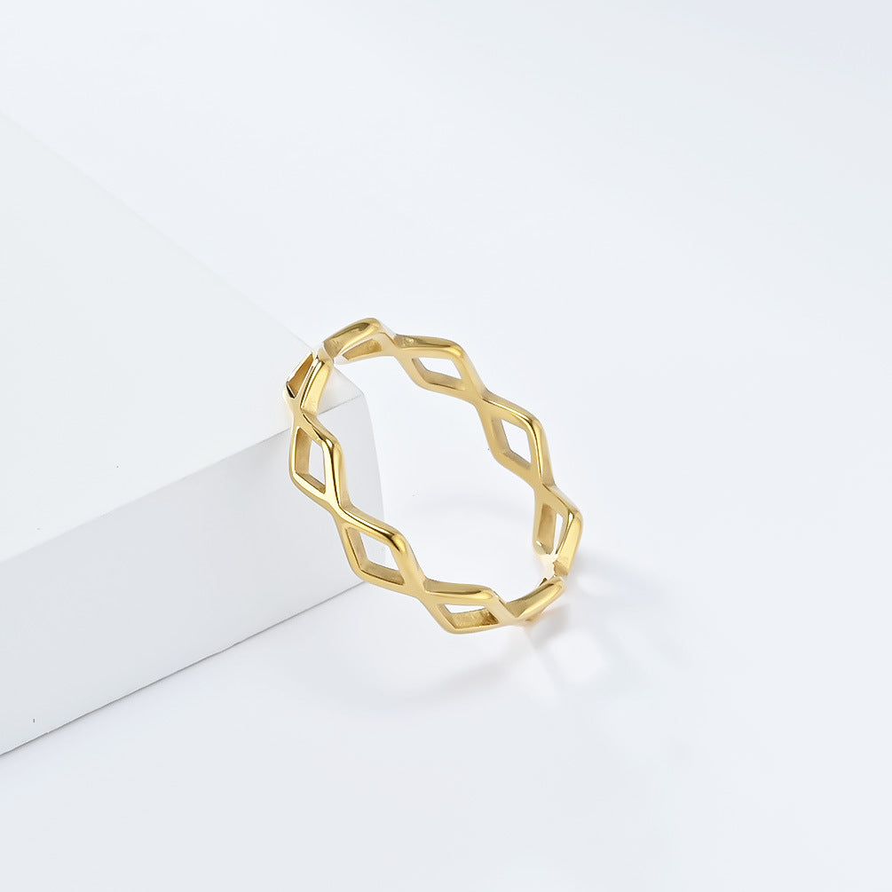 Planderful Hollow Rhombus Ring Unisex Titanium Stainless Steel Jewelry Premium Elegant Durability