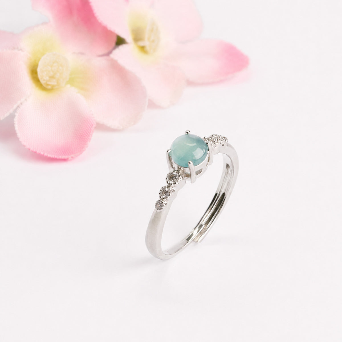 Blue Water Jadeite Six-Accent Ring