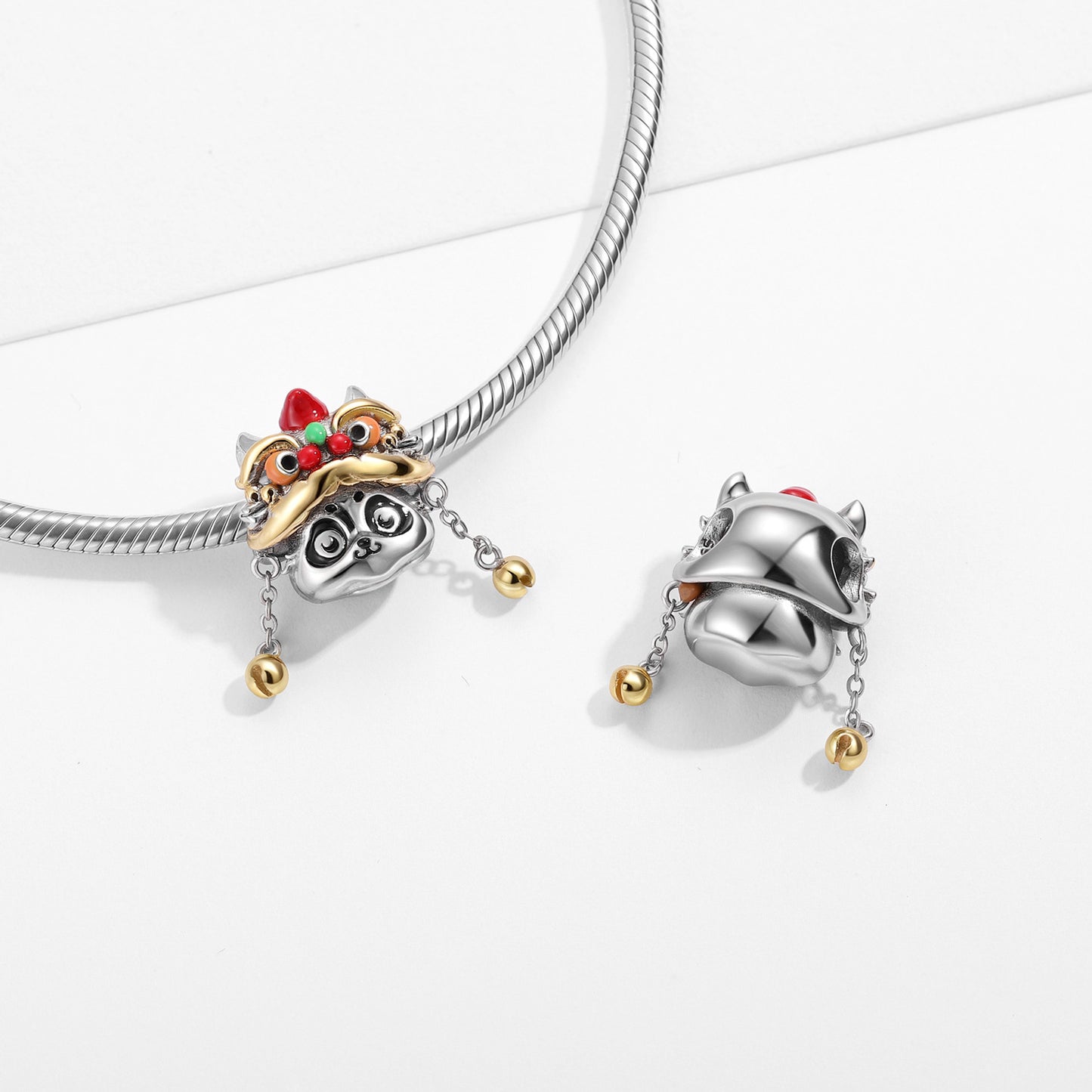 Planderful Jewelry Exquisite Sterling Silver Beaded Pendant With Lion Dance Panda Charm