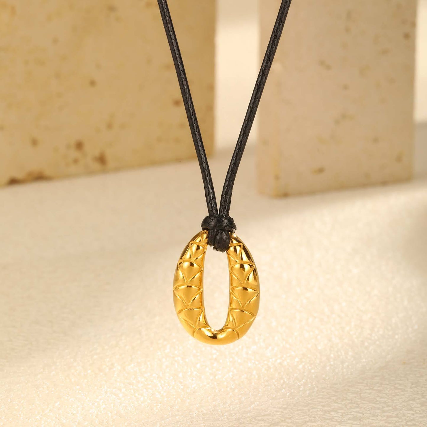 Stainless Steel Fish Scale Pattern Oval Black Wax Rope Adjustable Women's Necklace