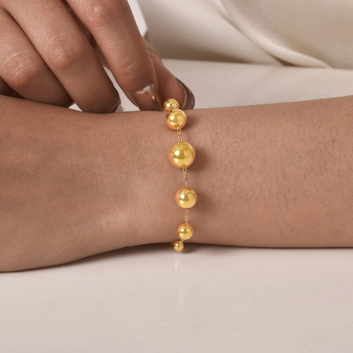 Stainless Steel Chain Ball Gold Necklace Bracelet Women