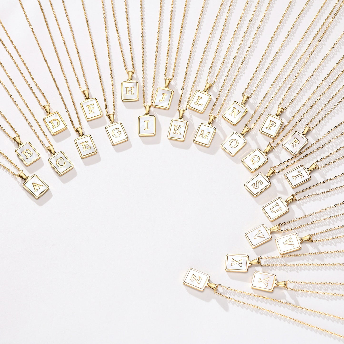 Stainless Steel Shell Square 26 Letter Pendant Necklace
