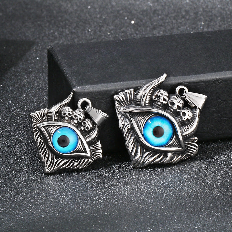 Punk Skull Pendant, Dark Satan Ground Crack Ghost Demon Eye Titanium Steel Necklace