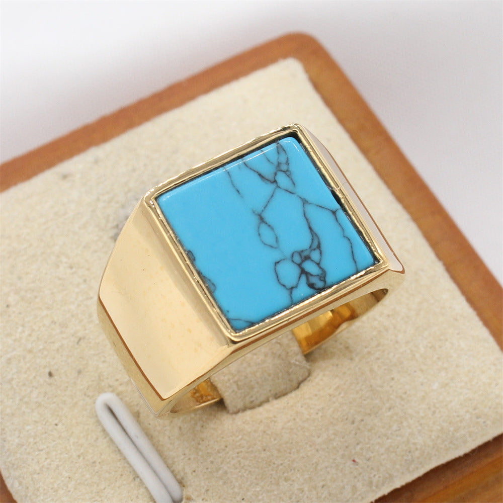 Planderful Everyday Genie Titanium Steel Ring For Men Unisex With Square Stone Statement