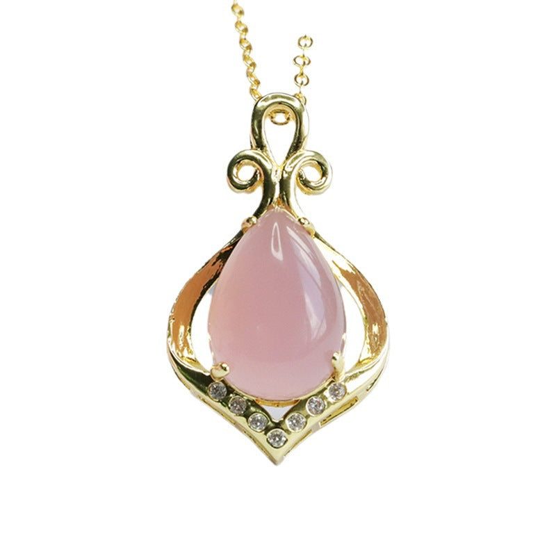Pink Chalcedony Teardrop Pendant — No Chain