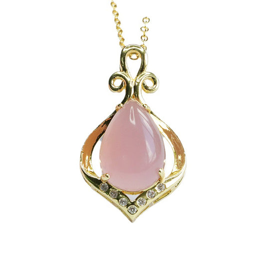 Pink Chalcedony Teardrop Pendant — No Chain