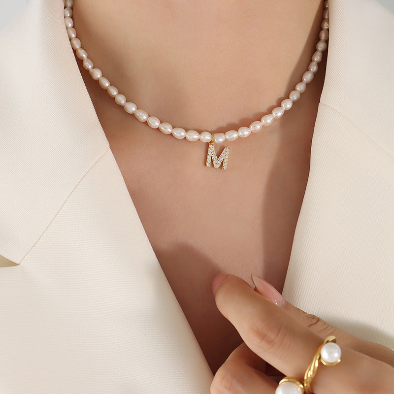 Exquisite Titan Gold-Plated Necklace with Full-Zircon Pendant