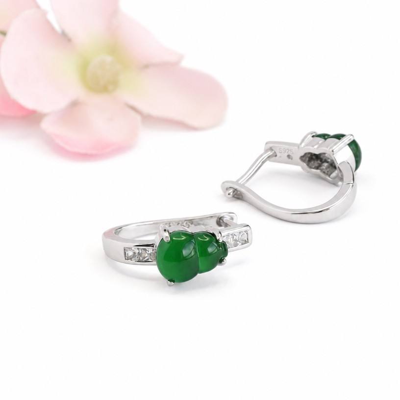 Jadeite Gourd 925 Silver Hook Earrings