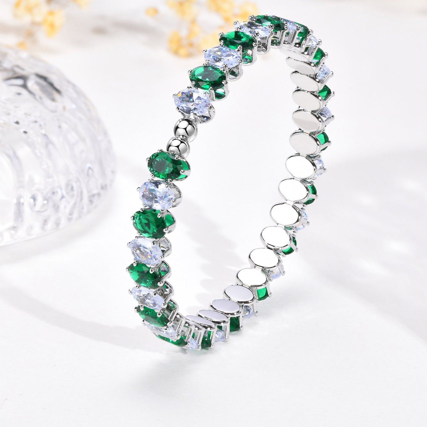 Openable Bracelet Female Gold Copper Colored Oval Zircon Jewelry Wholesale