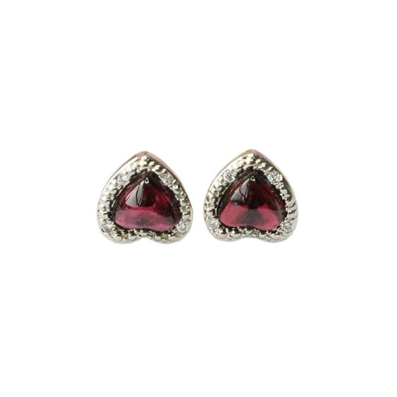 Garnet Heart 925 Silver Stud Earrings