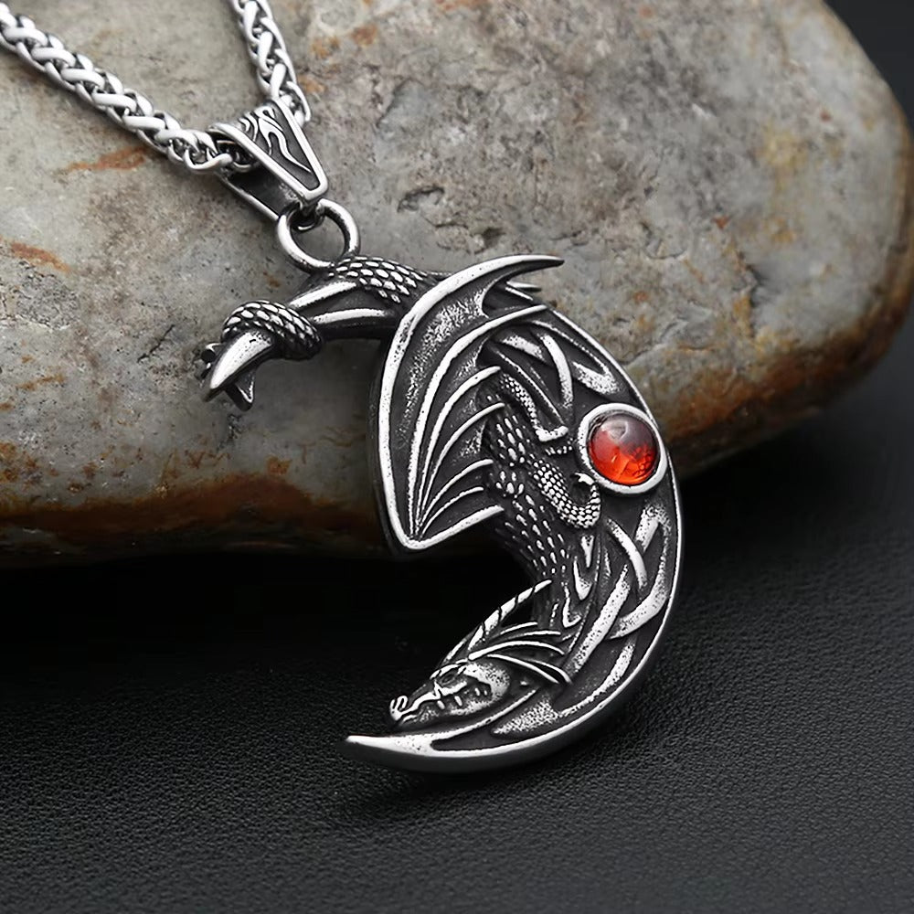 Vintage Viking Moon Stainless Steel Men's Pendant Necklace