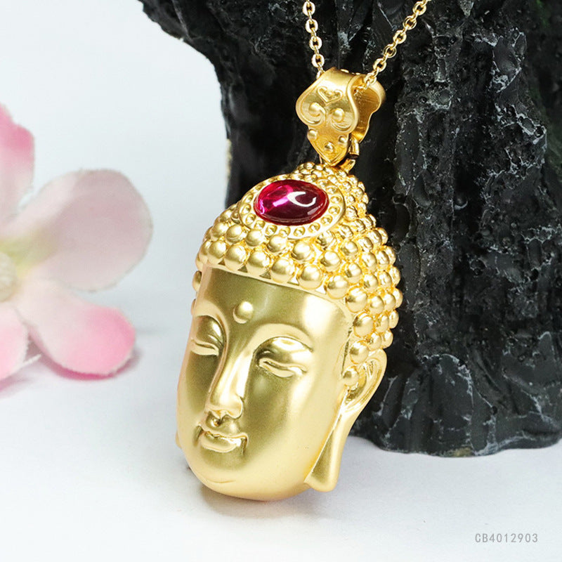 Lab-Grown Ruby Guanyin Pendant — No Chain