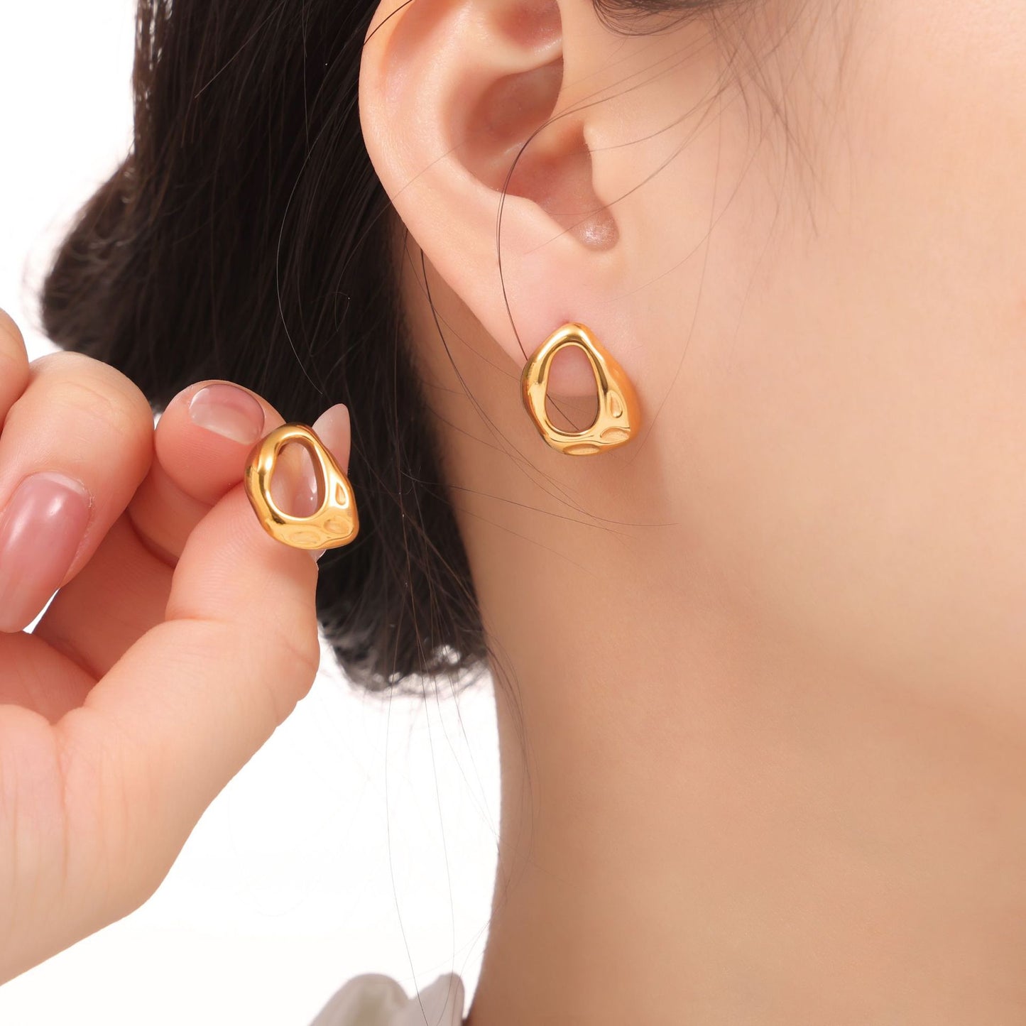 Golden Geometric Earrings: Stylish Titanium Steel Jewelry for Women