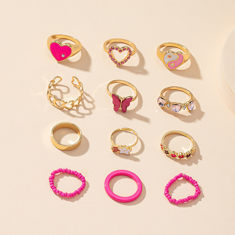 European and American Drop Glaze Love Ring Set - Street Style Hand Jewelry