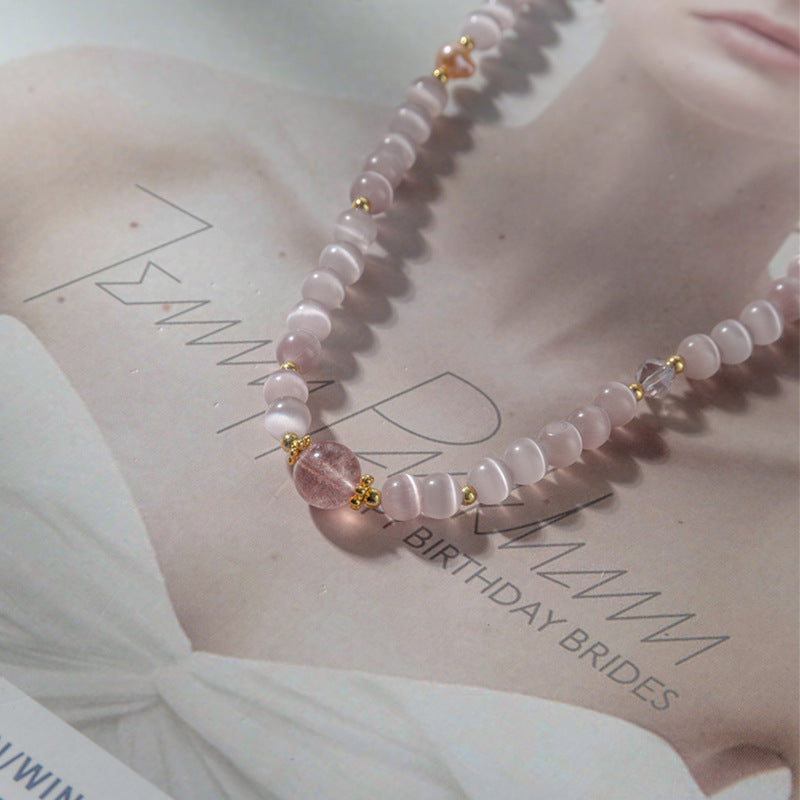 Strawberry Quartz Pearl Crystal Double-Wrap Bracelet