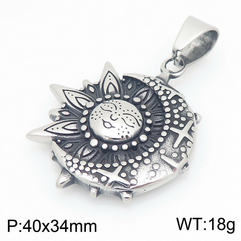 Retro Sun Smiley Face Moon Celestial Pendant, Ancient Egyptian Eye Of Horus Titanium Necklace